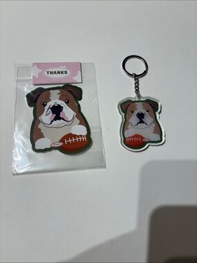 Bulldog Keychain and Sticker Set